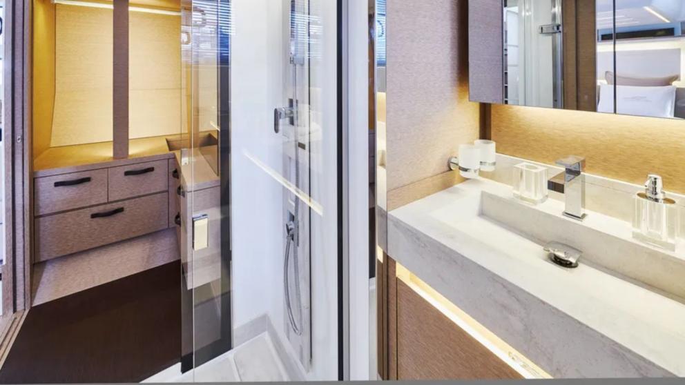 Guest bathroom of luxury motor yacht Shaft